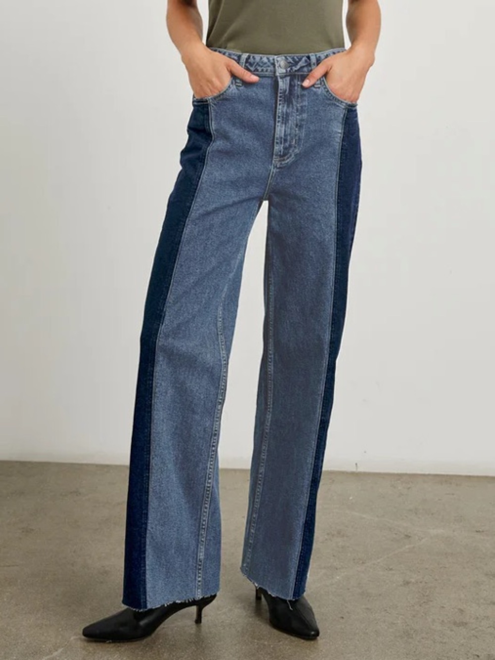 Rails The Getty Wide Leg Paneled Twilight Shadow Wash Two Tone Jeans Size 26